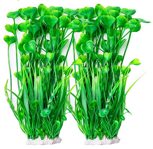 BEGONDIS 2 Pcs Artificial Water Plants, Fish Tank Aquarium Decorations, Made of Soft Plastic, Good for All Fish & Pets (Large Plant - Green)