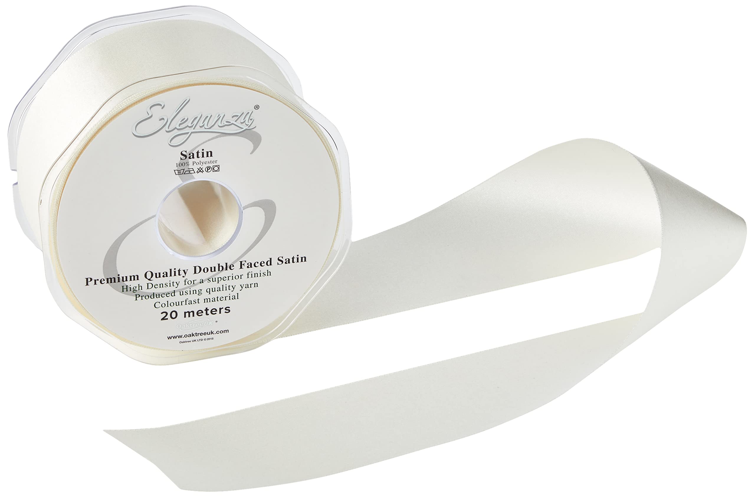 OakTree Double Faced Ribbon, Ivory (No. 61), 50 mm x 20 m