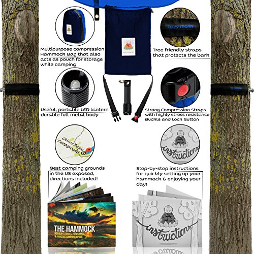 Lazy Monk Portable Camping Hammock Tent - 2 Person Hammocks with Tree Straps - BEST Double Parachute Gear