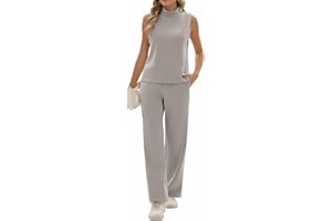 Sixstar Two Piece Sets for Women Summer Outfits Lounge Sets Mock Neck Tops Wide Leg Crop Pants Vacation Travel Outfits