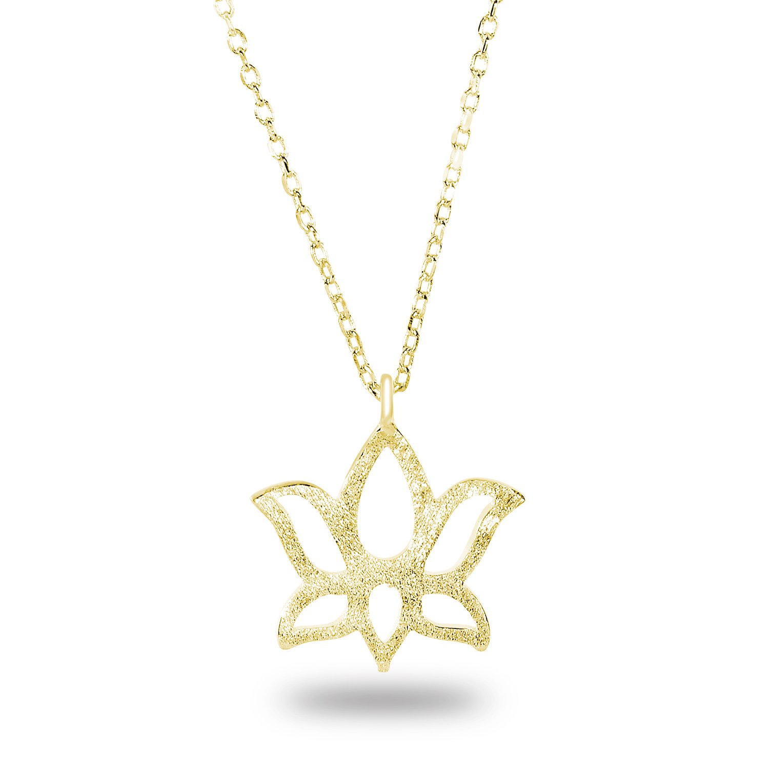 14k Yellow Gold-Plated Sterling Silver Plain Matte Finish Hollow Cut-out Lotus Pendant Necklace, 18\