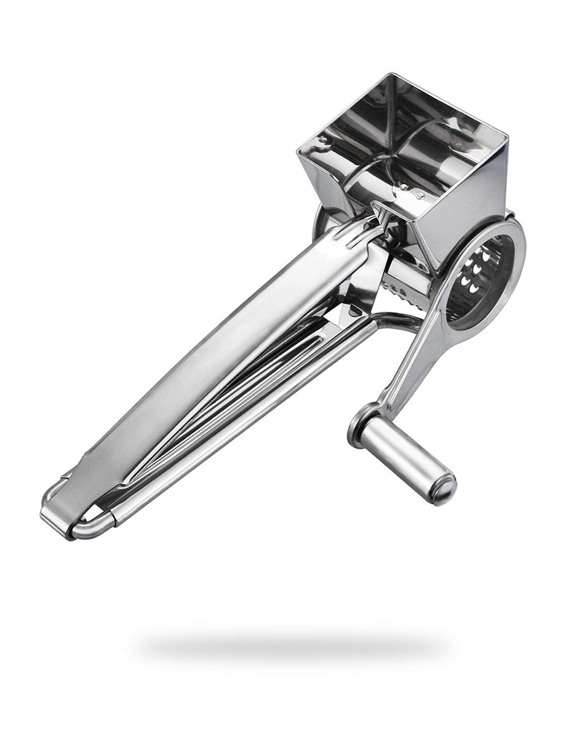 TONMA Multipurpose Rotary Cheese Grater with 1 Stainless Steel Handheld Drums for Parmesan, Mozzarella, Vegetables and More, Ergonomic Design