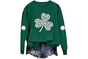St Patricks Day Shirt Women Clover Leaf Graphic Crew-Neck Long Sleeve Sweatshirt Casual Plus Size Green Tops