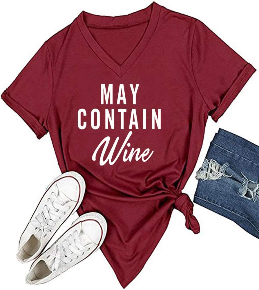 YEVEEY Funny T-Shirt Women's V-Neck Letter Print Casual Tee Short Sleeve Tops