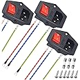 MKBKLLJY 3Pcs AC 10A 15A 250V Rocker Switch Power Socket Inlet Module Plug, 3 Pin IEC320 C14 10A Male Power Switch with 6Pcs Mounting Screws,9Pcs 18 AWG Extension Cord,3Pcs 10A Fuse