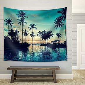 Soft Twilight of The Amazing Tropical Marine Beach. - Fabric Wall Tapestry Home Decor - 51x60 inches