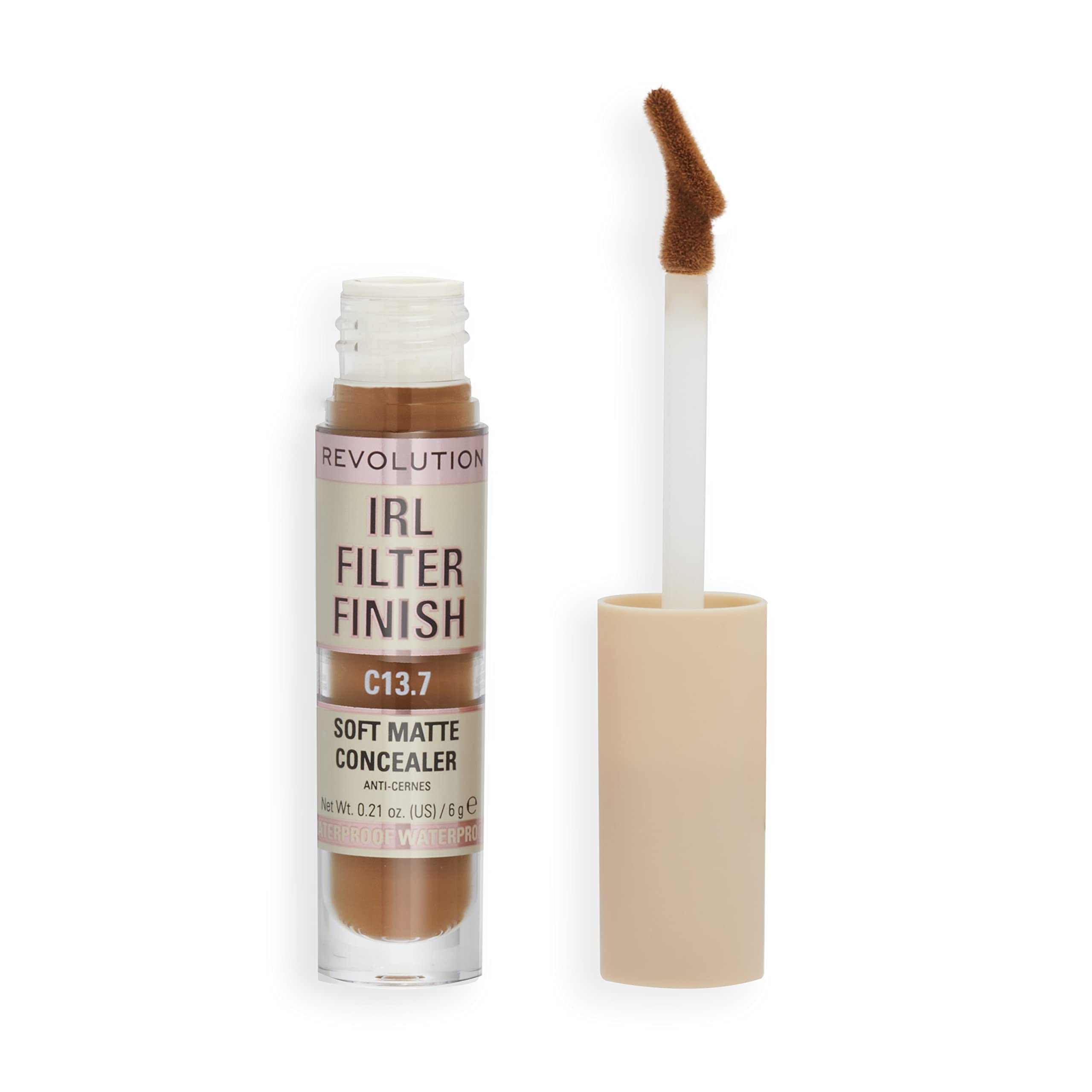 Makeup Revolution IRL Filter Finish Concealer, Medium to Full Coverage, Matte Finish, C13.7, Dark Skin Tones, 6g