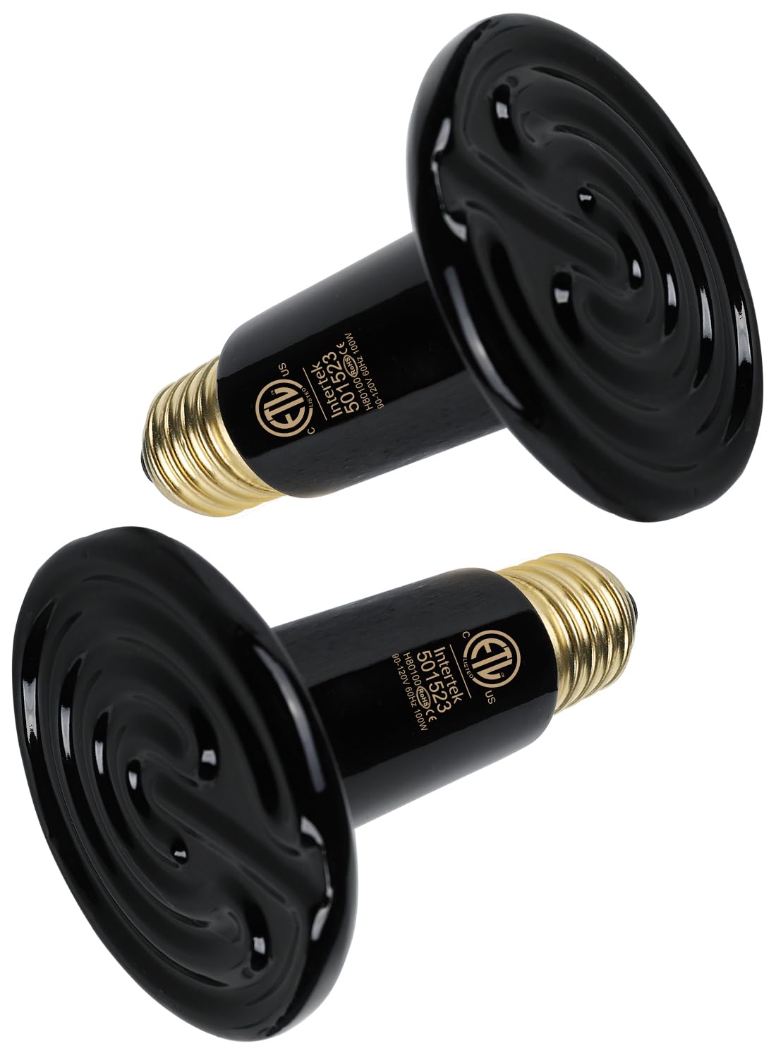 WUHOSTAM KINOEE 100W 2 Pack Infrared Ceramic Heat Lamp,Black Reptile Emitter Bulb for Pet Coop Heater Chicken Lizard Turtle Brooder Aquarium Snake, No Harm No Light, ETL Listed