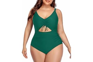 Daci Women Plus Size Cutout One Piece Swimsuits Tummy Control Bathing Suits V Neck Monokini Swimwear