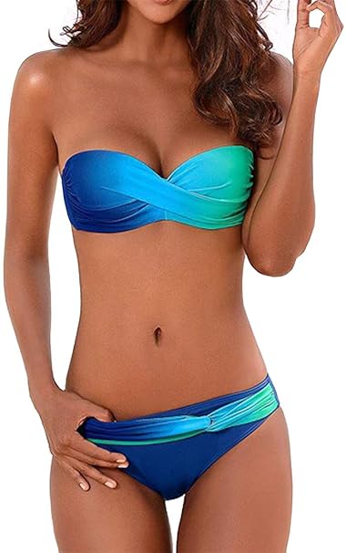 EUDOLAH Damen Bandeau Padded Bikini-Set Trägerlosen Badeanzug Push Up