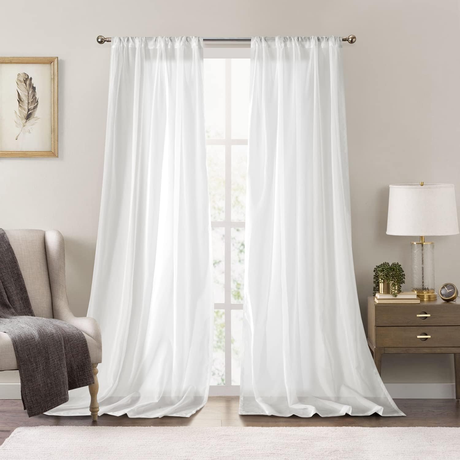 Window Treatment Hardware - Dreaming Casa White Sheer Curtains 84 inches Long Rod Pocket Curtains 52