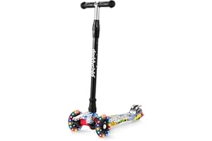 DADDYCHILD Scooters for Kids 3 Wheel Kick Scooter for Toddlers Girls & Boys, 4 Adjustable Height, Lean to Steer, Extra-Wide Deck, Light Up Wheels for Children from 3 to 14 Years Old
