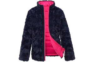 Rokka&Rolla Girls' Reversible Water-Resistant Teddy Sherpa Fleece Puffer Jacket Winter Coat