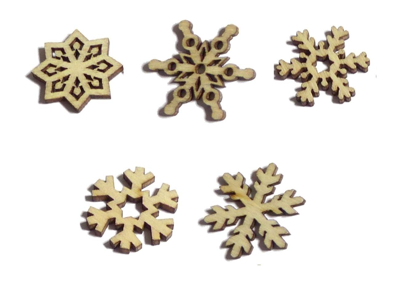 Syntego 100pcs Rustic Wooden Christmas Snowflakes Confetti Wood Craft Shapes Embellishments for Crafting Decoration