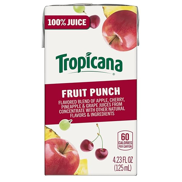 TROPICANA 100% JUICE BOX, FRUIT PUNCH, 4.23OZ (PACK OF 44) – REAL FRUIT JUICES, VITAMIN C RICH, NO ADDED SUGARS, NO ARTIFICIAL FLAVORS