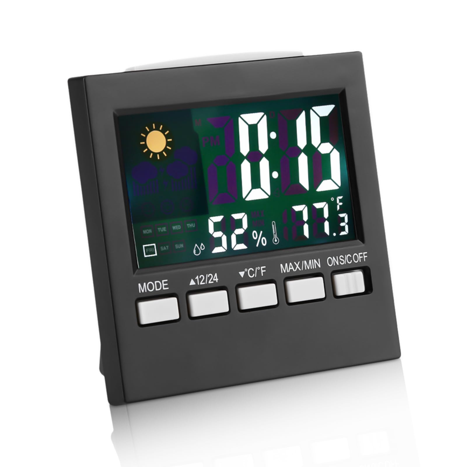 HERCHR Hygrometer Indoor Thermometer,Humidity and Temperature Monitor Digital Calendar Weather Alarm Clock with Temperature Humidity Display Desktop Digital Room Thermometer