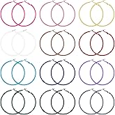 DICOSMETIC 12 Pairs 12 Colors Colorful Hoop Earring Alloy Huggie Hoop Earrings 59mm Neon Earrings Circle Retro Earring Cute Statement Earrings Fashion Jewelry for Women
