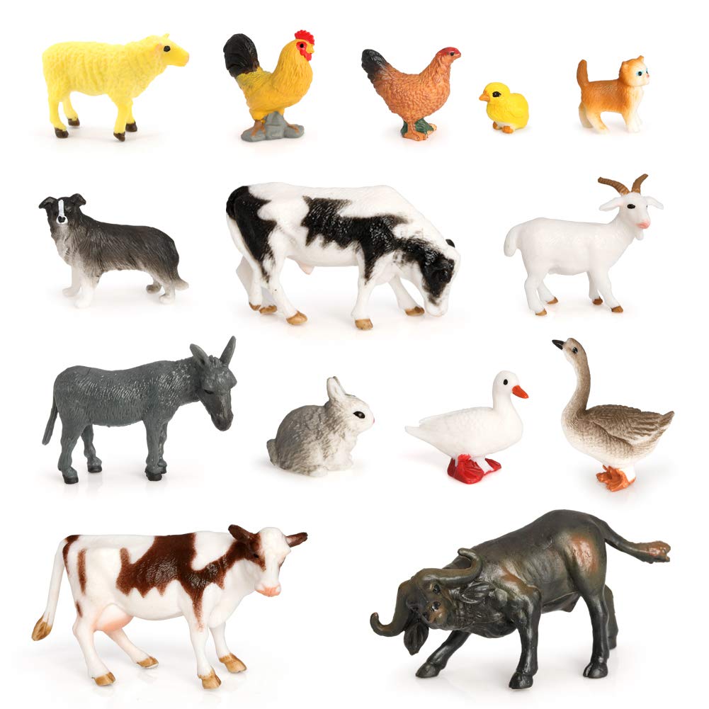 Volnau Mini Farm Toys Figures 14PCS Barn Animal Figurines for Toddlers Kids Christmas Birthday Gift Plastic Preschool Miniature Pack