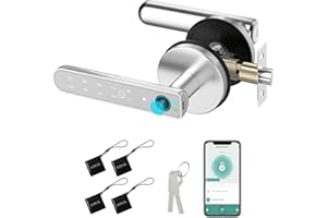 Foxgard Smart Fingerprint Door Lock:Fingerprint Door Knob-Biometric 5-in-1 Finger Print Door Lock-Smart Door Knob for Bedroom-APP Control-Easy Installation–Round Silver–1 Pack