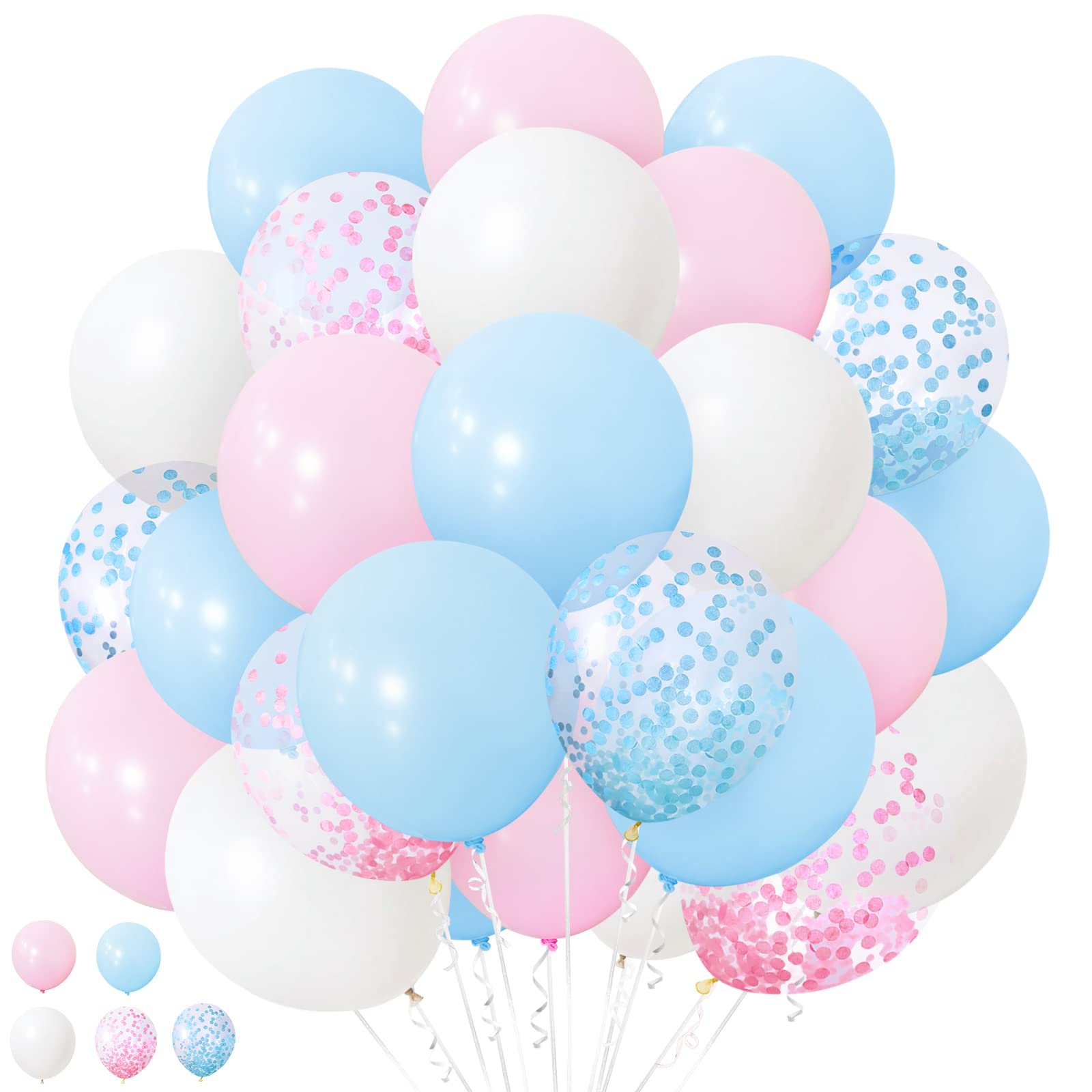 Eitolo Pink & Blue Balloons - 50 Pack, 12 inch Confetti Latex Balloons for Gender Reveal, Baby Shower, Birthday & Wedding Decorations