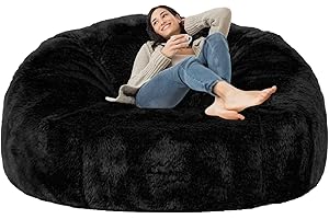 TAOTIQUE (No Filler) 6FT Giant Bean Bag Chair Cover Soft Faux RH Fur Sofa Bed Washable Bean Bag Couch Cover for Adult and Kids with Liner