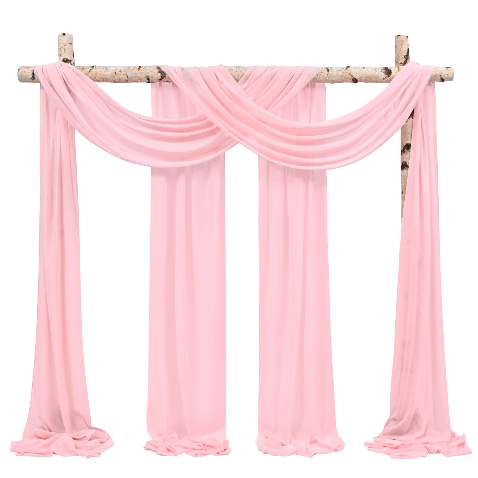 Showgeous Wedding Arch Draping Fabric 2 Panels 28" x20Ft Pink Chiffon Fabric Drapery Wedding Arch Drapes Chiffon Sheer Backdrop Curtains for Arbor Wedding Archway Ceremony Ceiling Swag Decorations — image 1