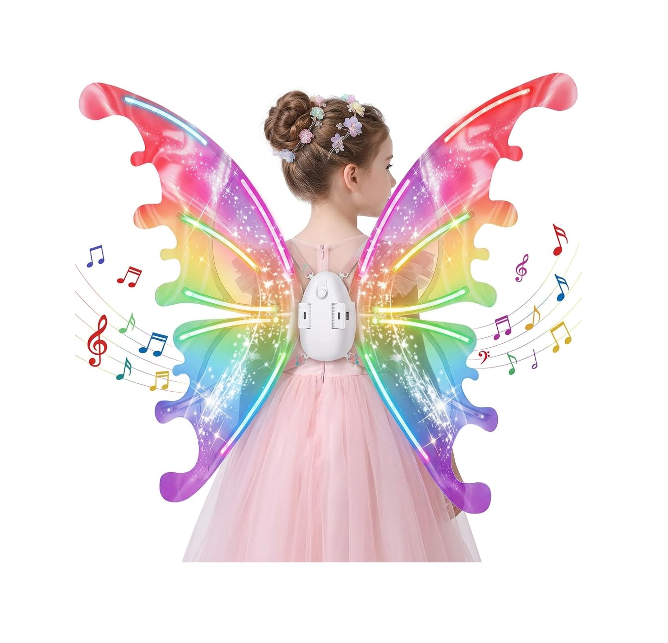 Electric Fairy Wings for Girls, Kids Butterfly Glowing Wings with LED Lights & Music, Cosplay Wing for Kid, Toy for Kids as Halloween Birthday Christmas Party Costume Princess Cosplay Dress Up Gift