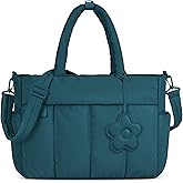 RAINSMORE Tote Bag for Women Lightweight Puffer Tote Bag with Compartments and Shoulder Strap Quilted Travel Bag Nurse Shoulder Bag Handbag Carry On Bag for Travel, Work, Green