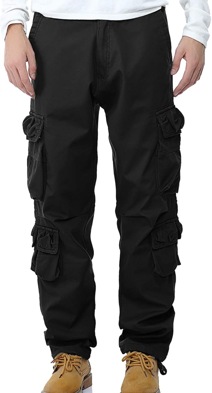 AYG Mens Warm Fleece Lined Cargo Trousers Winter Thicken Outdoor Army