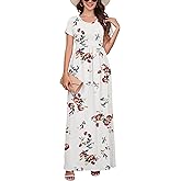 DEARCASE Maxi Dress for Women Short Sleeve Casual Summer Loose Plain Comfy Long Dresses with Pockets