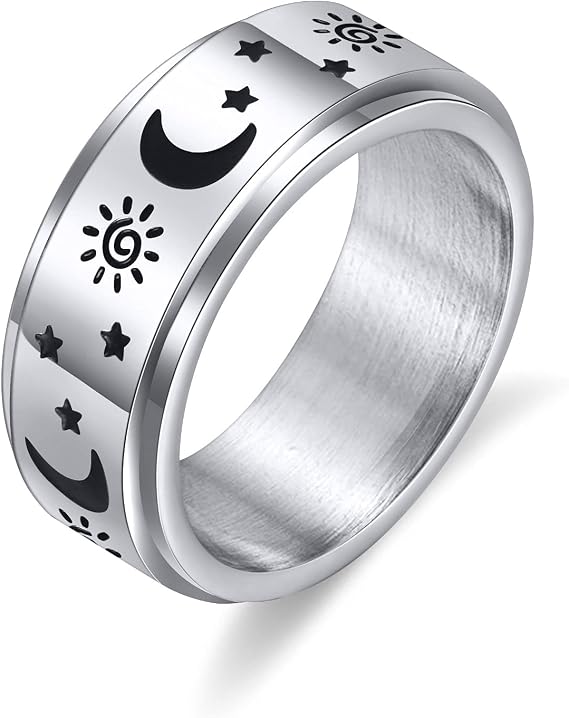 BMMYE Fidget Spinner Ring For Women Mens Stainless Steel