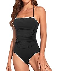 Holipick Women Black with White One Piece Swimsuits