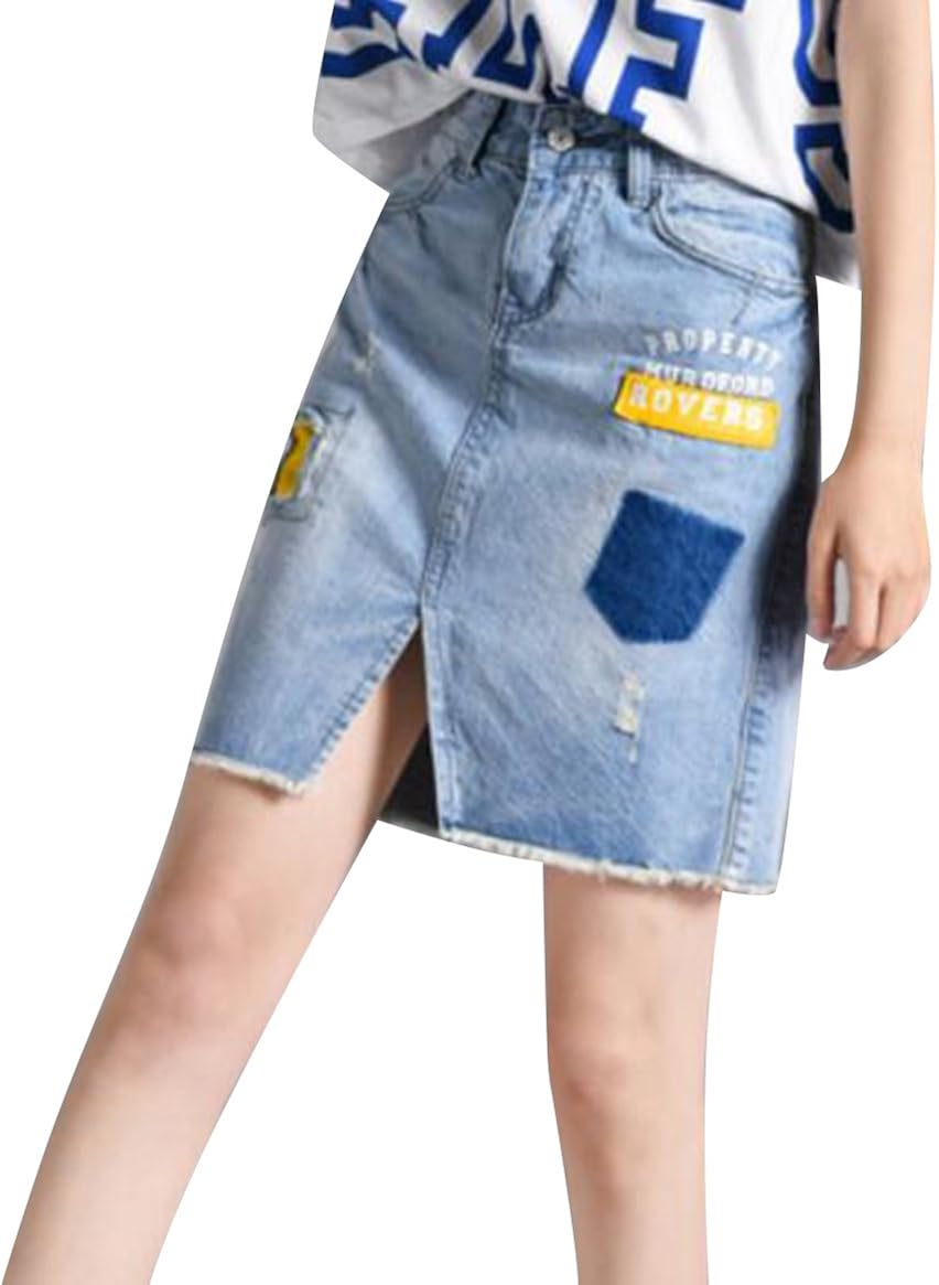 patch jean skirt