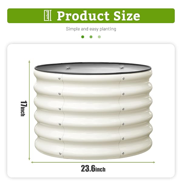SNUGNITURE RAISED GARDEN BED, 2 PCS 2×2×1.5FT ROUND GALVANIZED OUTDOOR PLANTER BOX, 17″ TALL DEEP METAL GARDEN BED KIT FOR PLANTING VEGETABLES, FRUITS, FLOWERS, WHITE
