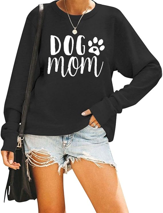 Dog Mom Sweatshirt Women Dog Mama Cute Paws Print Long Sleeve Pullover