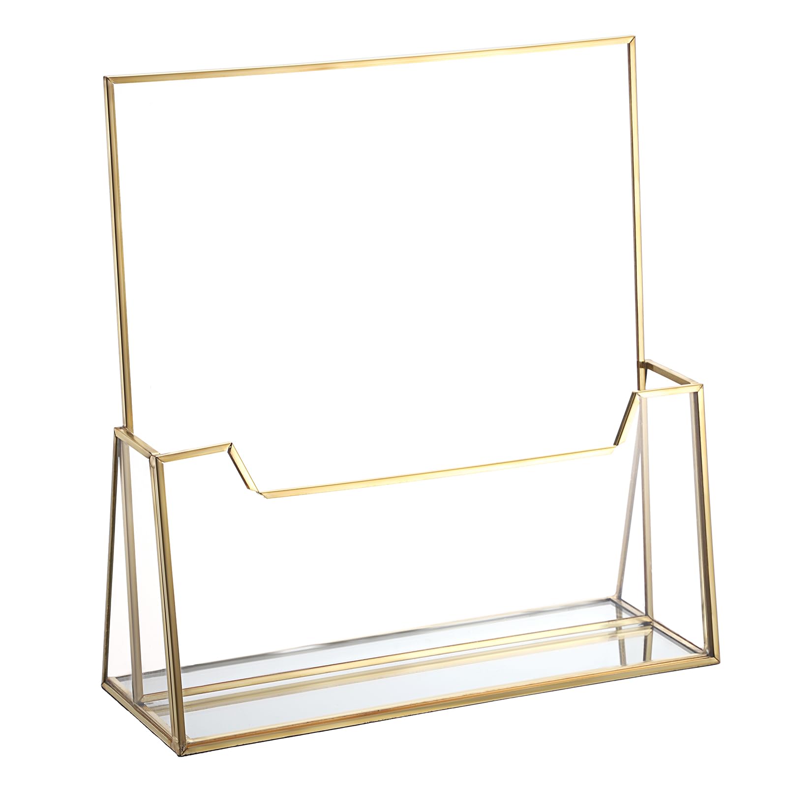 SUMTree Gold Metal Glass Brochure Display Stand - Countertop Literature Pamphlet Flyer Storage Holder, 23 * 8 * 23.8cm