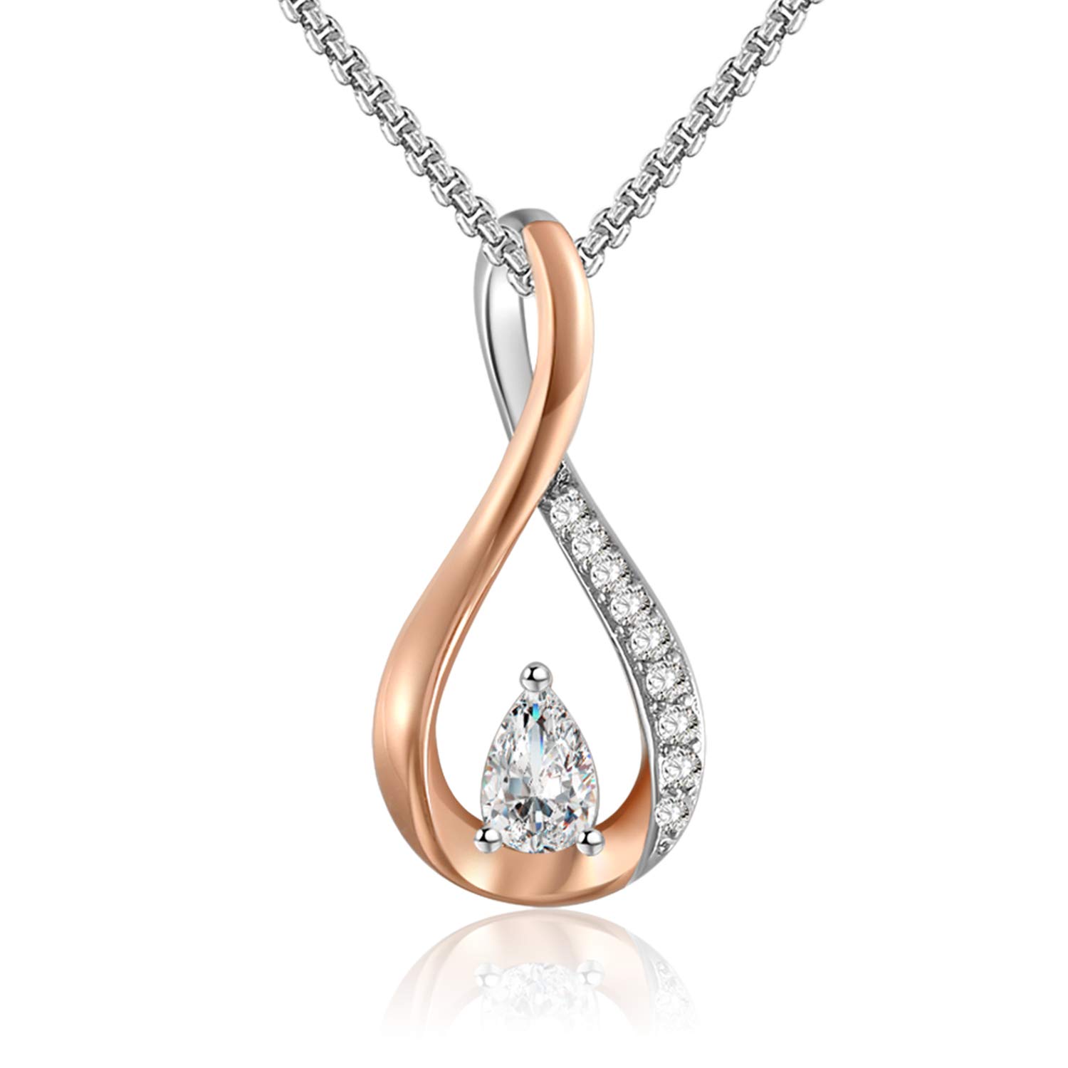 GEORGE·SMITH Pendant necklace, women infinity necklace, rose gold set with 5A cubic zirconia women necklace, wedding and birthday gift for mother and girlfriend (with box)