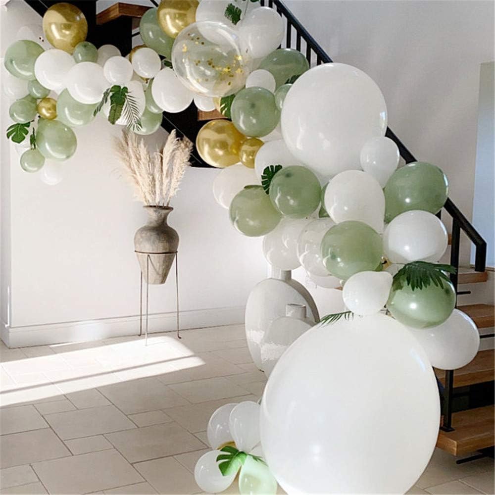 GIHOO 127PCS Olive Green Balloon Garland Arch Kit White Gold Confetti Balloons Retro Green Balloon and Gold Metallic Chorme Latex Balloons Set for Wedding Birthday Balloons Baby Shower Decorations: Toys & Games
