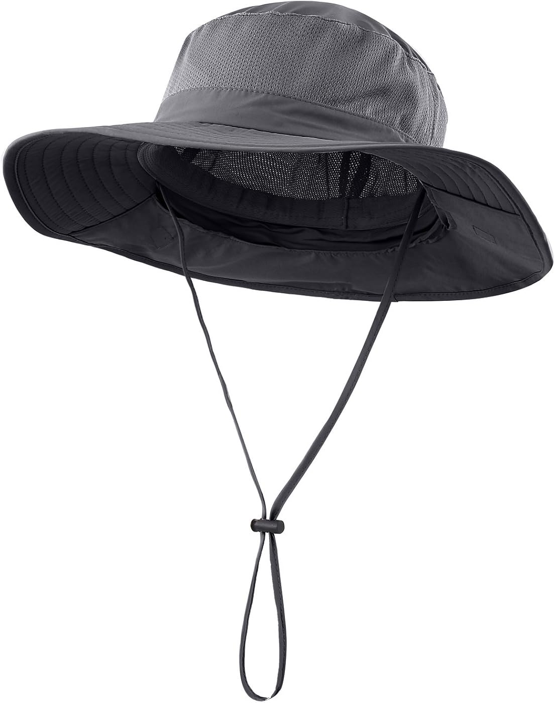 Home Prefer Outdoor UPF50+ Mesh Sun Hat Wide Brim Fishing Hat with Neck Flap (Dark Gray): Clothing