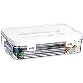 BTSKY Clear Plastic Storage Container with Lid & Handle, Multipurpose Craft Organizers and Storage Box, Easy Carry & Stack Flat Storage Box for Pencils Markers Crayons Sticky Notes, 1 Pack
