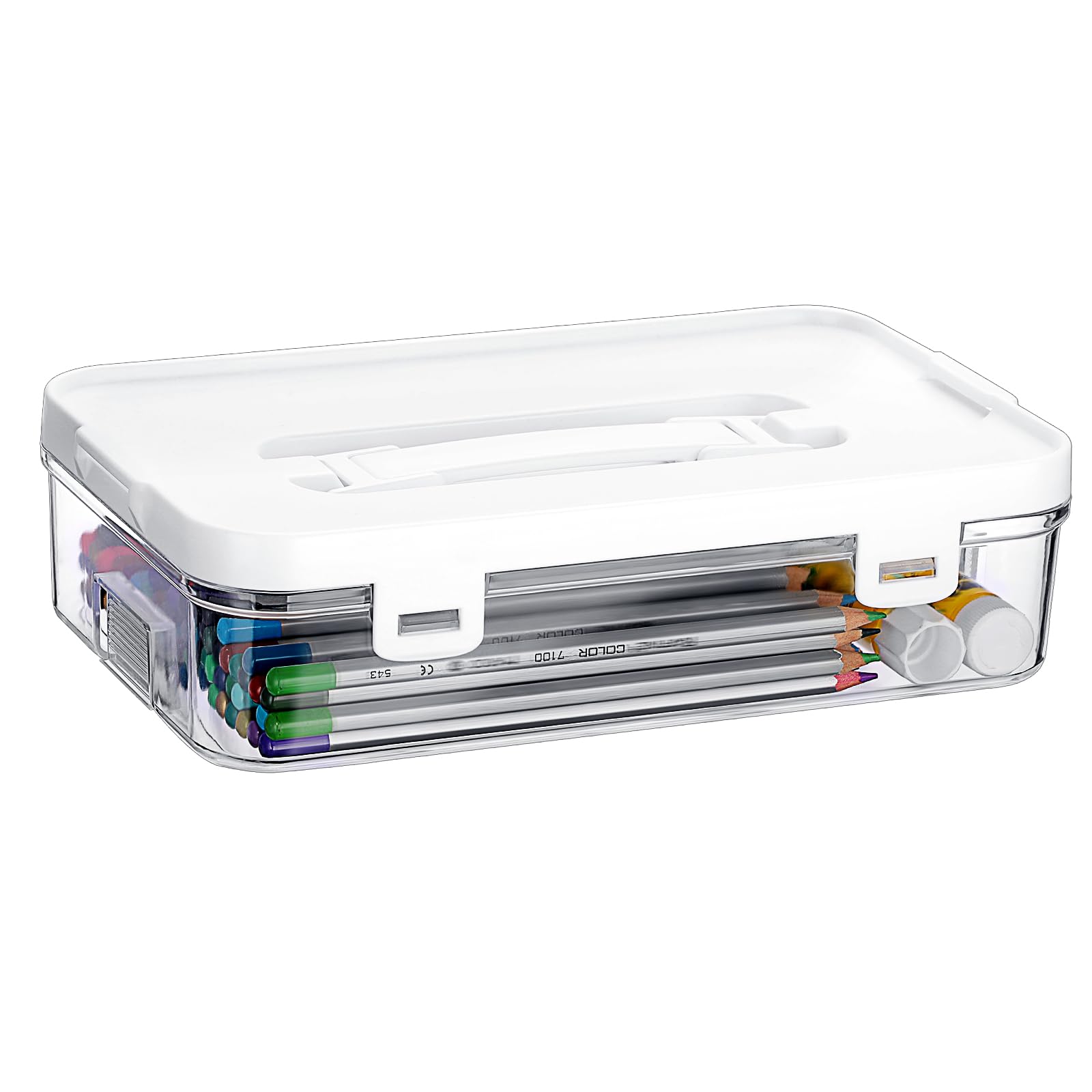 OGANAZI Clear Craft Storage Box with Lids, Multipurpose Plastic Storage Container for Art and Craft, Stackable Storage Box with Handles, Pencil Box Organiser Stationery Box, 25.8 * 16 * 7cm