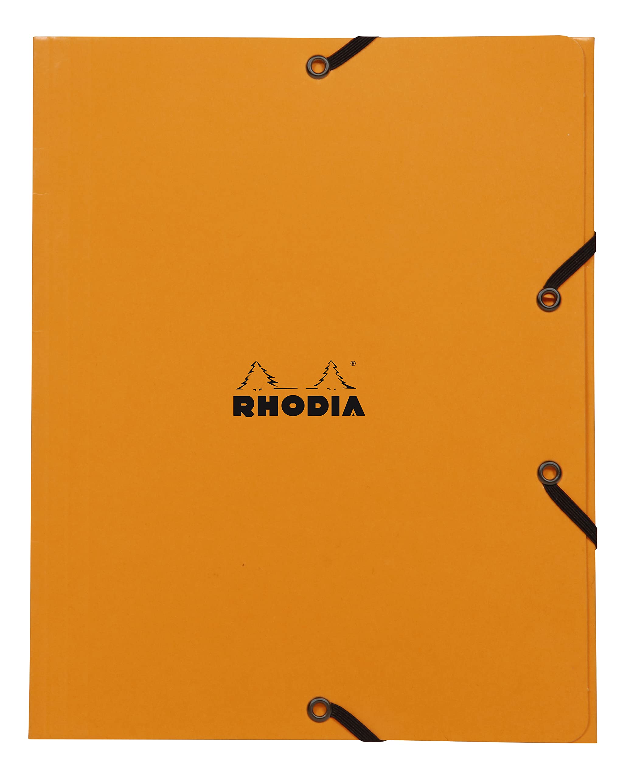 RHODIA 19248C - Elastic File Folder - Cardboard Pocket with 3 Orange Flaps - 19x24 cm - Resistant Coated Card - Office Storage and Document Filing A5 Format - Filing