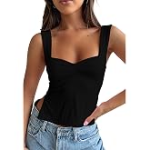 GTETKDE Women's Sexy Sleeveless Skinny Crop Tank Tops Strappy Slits Pleated Bustier Sweetheart Neck Backless Y2K Cropped Cami