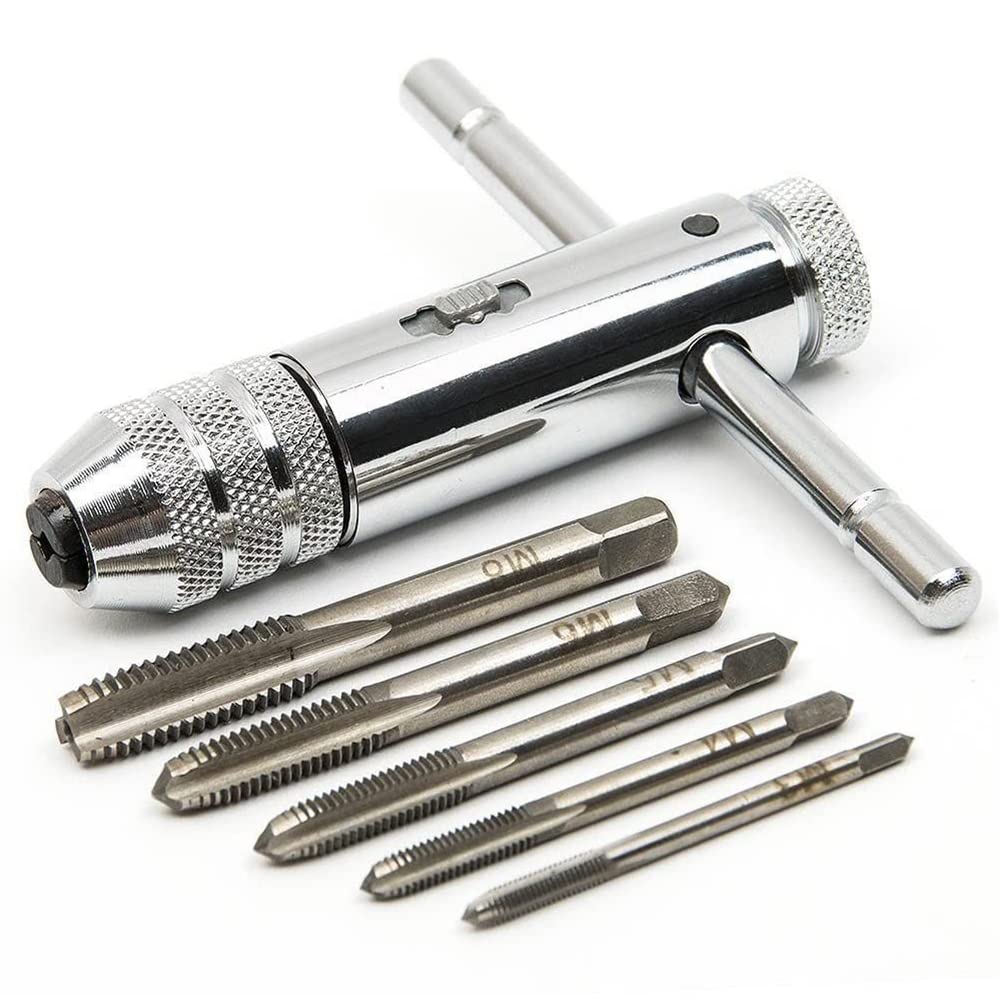 CYH T-Handle Ratchet Tap Adjustable Threading Wrench Set M3-M8 Metric Metal Hand Thread for Tap and Die Sets
