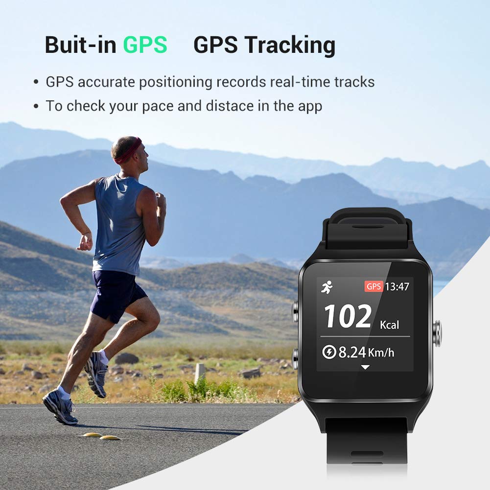 Enow Smart Watch, GPS IP68 Waterproof Touch Screen Fitness Bluetooth Tracker with 24h Heart Rate Monitor, Sleep Tracker, 17 Sports Mode, Pedometer Step Calories Counter for Women Men, Android/ iOS
