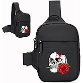 FOECBIR Mini Crossbody Bag Men Chest Bags,Small Travel Sling Bag For Men Women Waterproof For Mens For Travel Work Sport (Scary Skull Rose, Small)