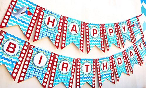 Shark Party Happy Birthday Banner Pool Party Pennant