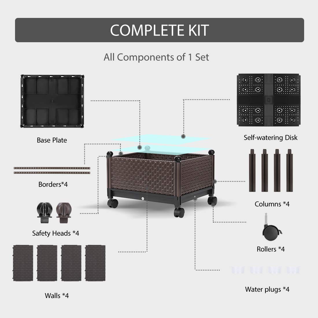 VIVOHOME Elevated Plastic Wheeled Raised Garden Bed Planter Kit for