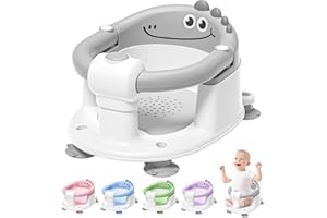 TPN Baby Bath Seat for Babies 6 Months & Up, Non-Slip Toddler Bath Seat with 5 PCS Waterproof Emoji Stickers, Portable Infant Bath Seat for Baby(Grey)
