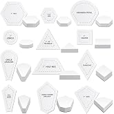 Cinnvoice 612 Pcs English Paper Piecing Supplies, Classic 1, Clear | 12 Shapes Epp Acrylic Patchwork Templates with 600 Paper Piecing for Sewing Dresden Plate Triangle Hexagon Quilting Template